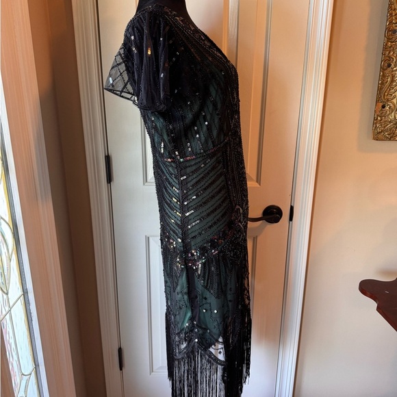 Fundaisy Black and Green Beaded Midi Dress - Picture 2 of 11